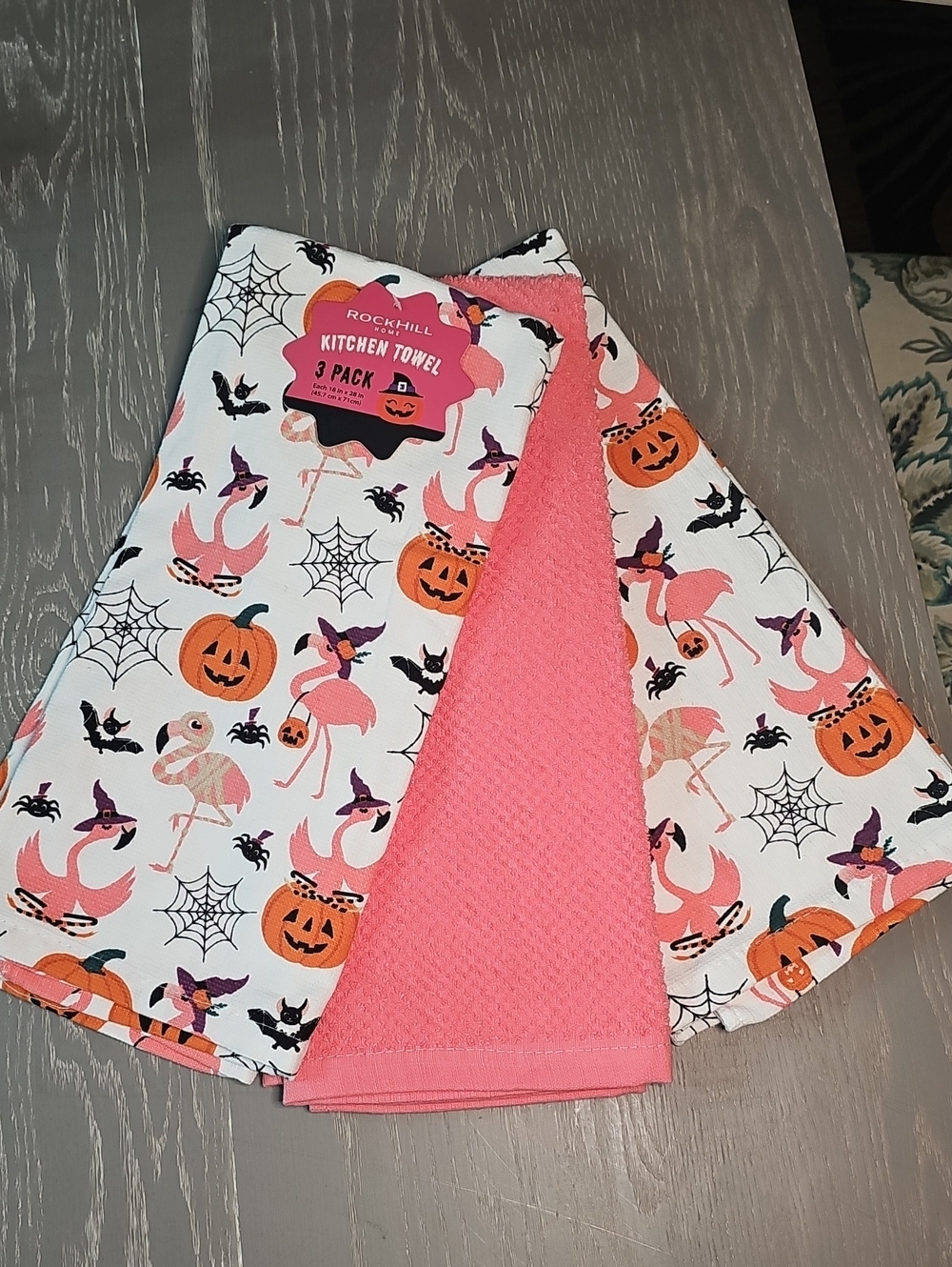 New! Set Of 3 Summerween Halloween Flamingo Kitchen Towel Set